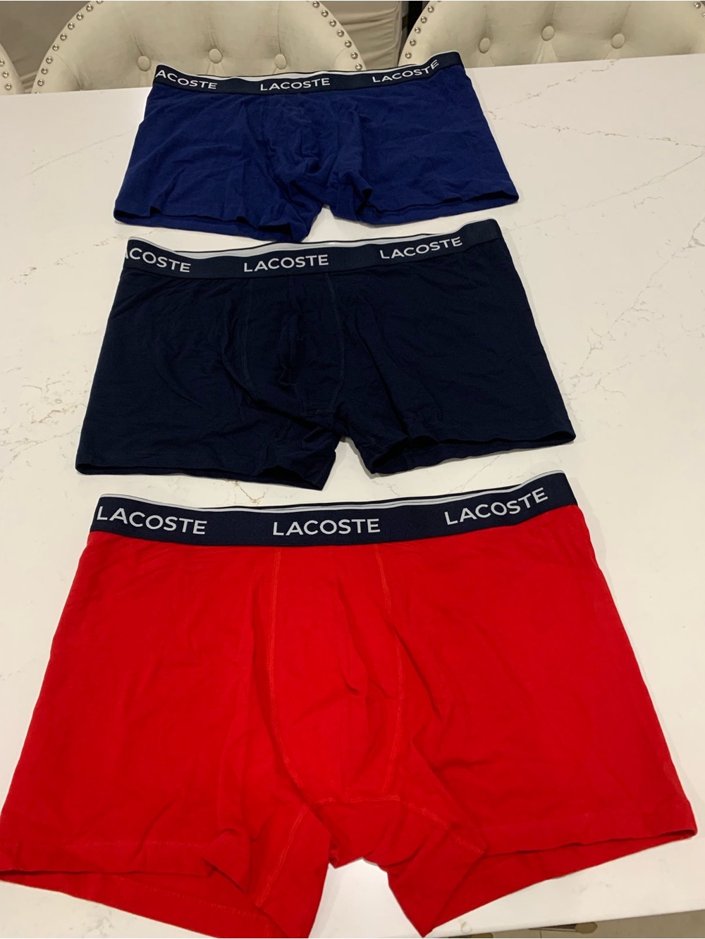 Lacoste Men’s Boxer Cotton Brief 3-lot — Red, Navy, Dark Blue Size XXL